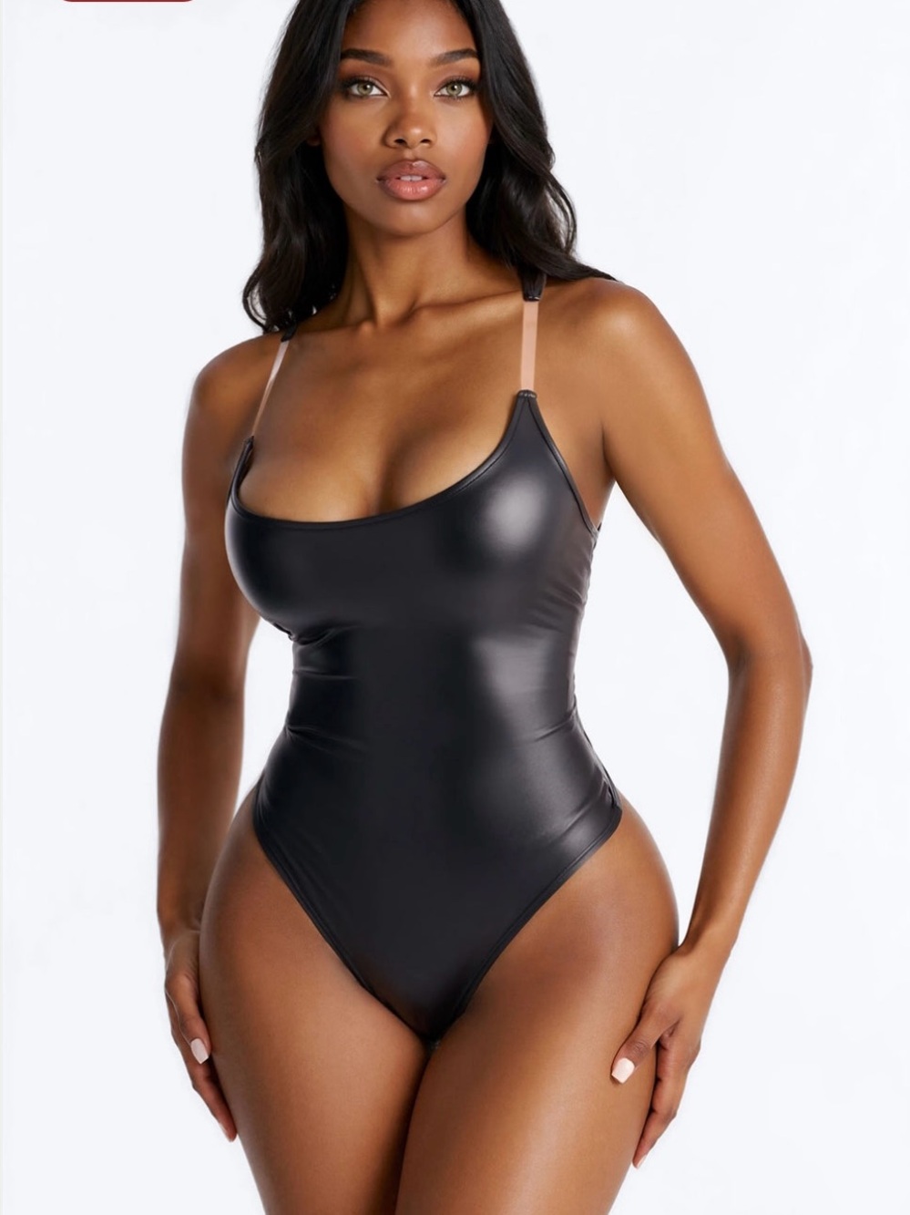 Women’s Black Faux-Leather One-Piece bodysuit